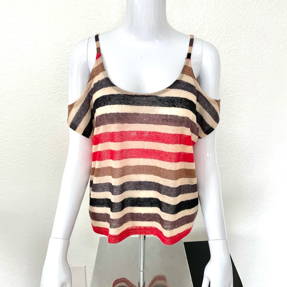 Chloe K Cold Shoulder Striped Top